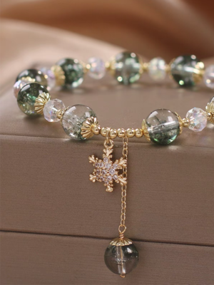 Unique Green Phantom Quartz Snowflake Pendant Bracelet - Instagram Design