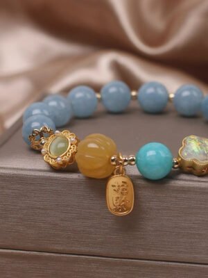 Natural Aquamarine Crystal Bracelet - Traditional Chinese Symbol of Wealth and Good Luck
