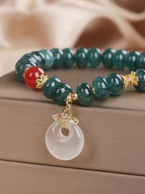 Unique Green Crystal peace buckle Pendant Bracelet – Traditional Chinese Symbol of Protection and Good Fortune